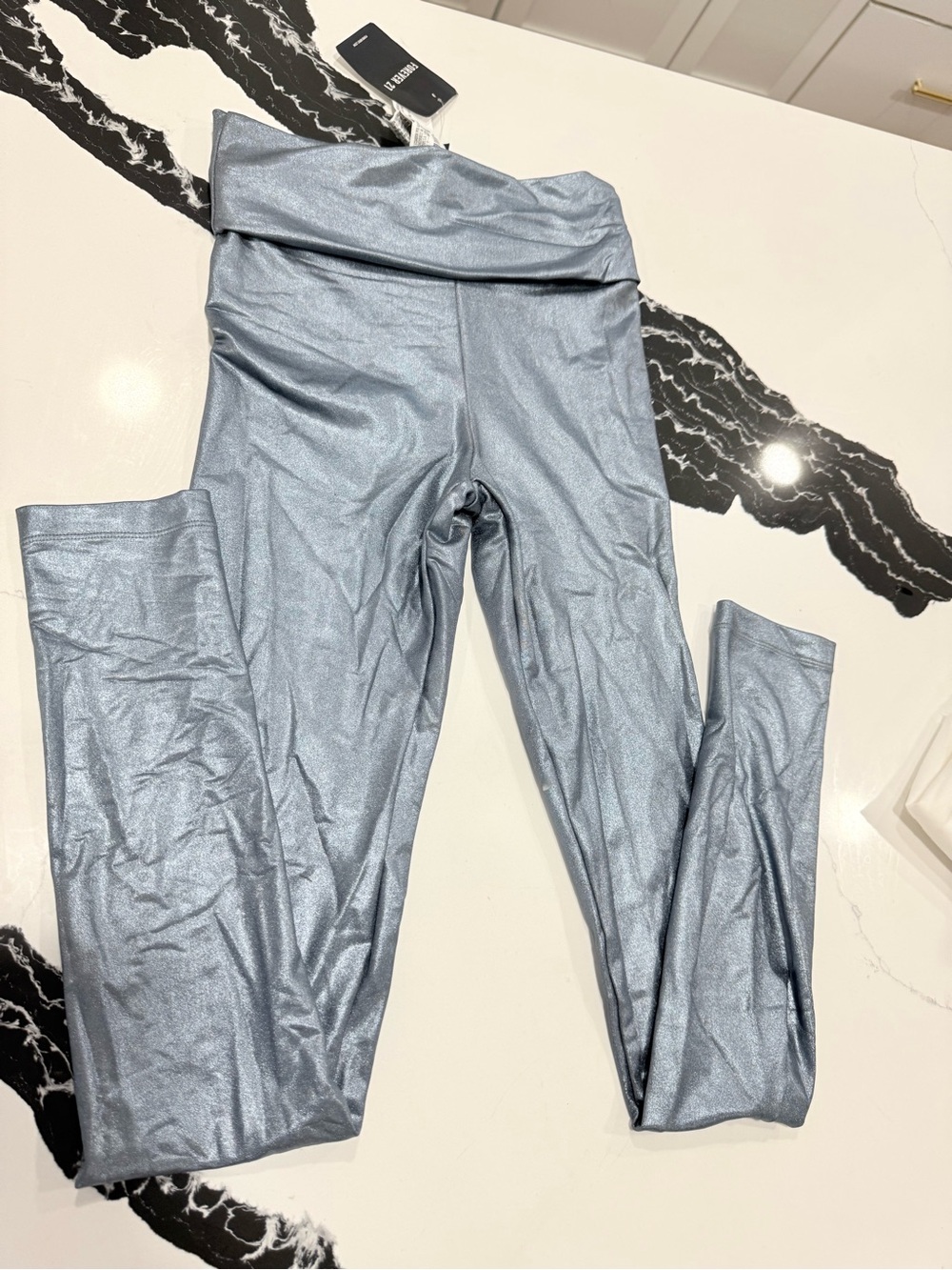 Forever 21 Metallic Light Silver High-Waist Leggings